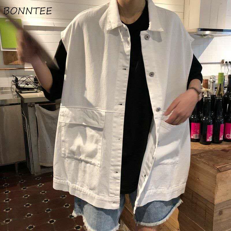 

Vests Women Plus Size All-match Ulzzang 3XL Cargo Simple Harajuku Baggy Stylish Turn-down Collar Single Breasted Pockets Solid, Black