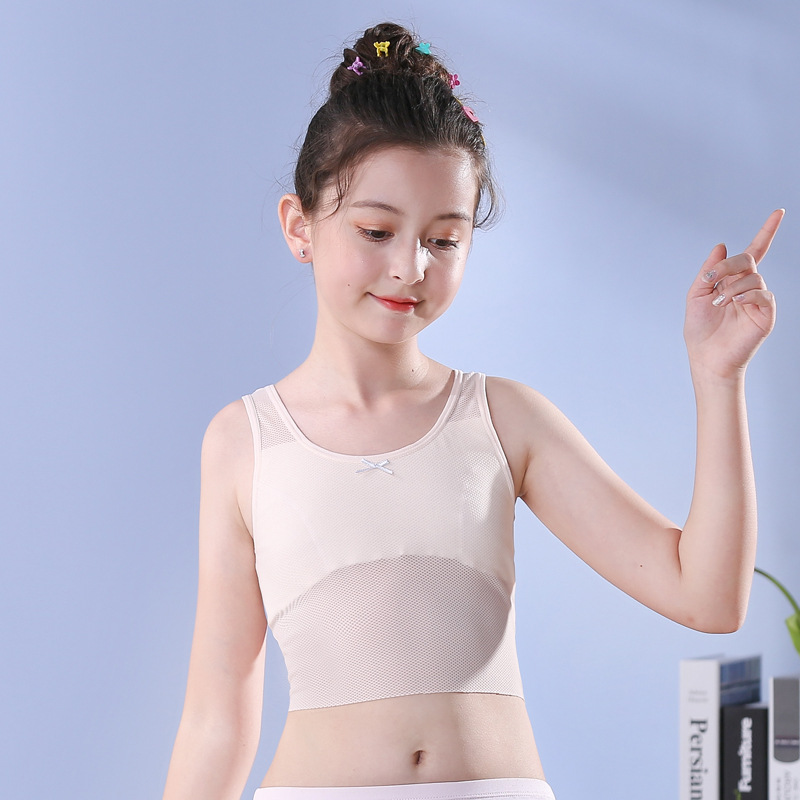 

Girls Vest Women's Cropped Top Women's Exposed Navel Seamless Underwear Bottoming Shirt Summer New-Style Bra, Mesh broadside bow