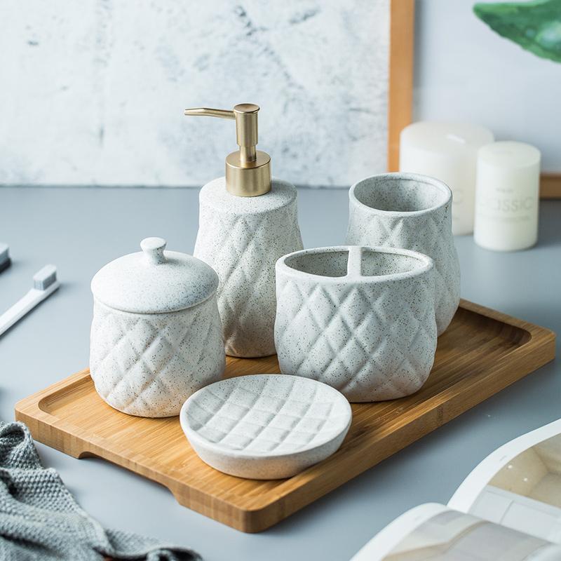 

Nordic creative ceramic bathroom wash set bathroom decoration sample room simple wash cup set WJ1126