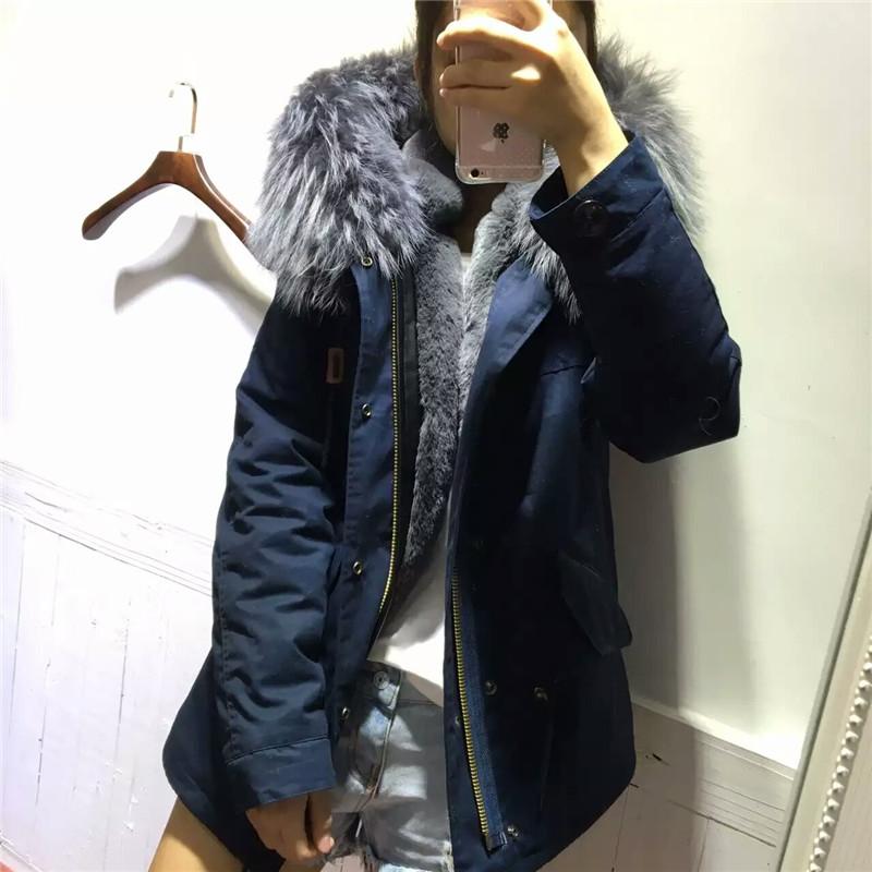 

Fashion Cold winter coat women real fur coats big raccoon fur collar hooded blue Jacket Grey Mr thick warm short parka, Army green jacket