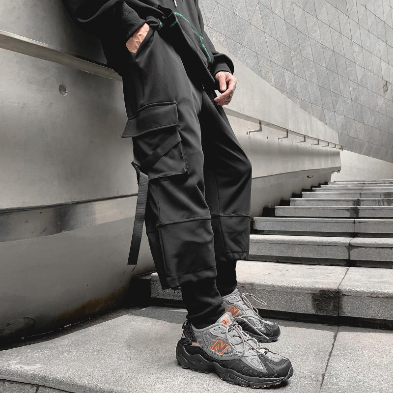 

Autumn 2020 Track Pants Male Trousers Sweatpants Streetwear Ribbons Casual Pants, Black