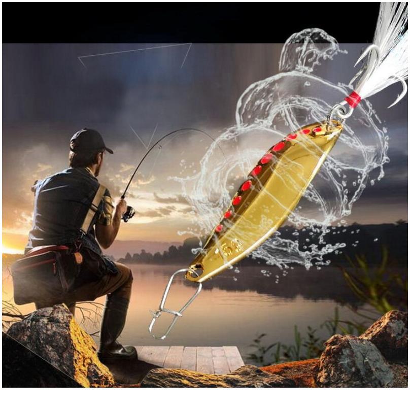 

1pcs Metal Spinner Spoon Fishing Lure 5g-25g Gold Silver Rotating Hard Baits For Trout Pike Feather Treble Hoo jllRzn
