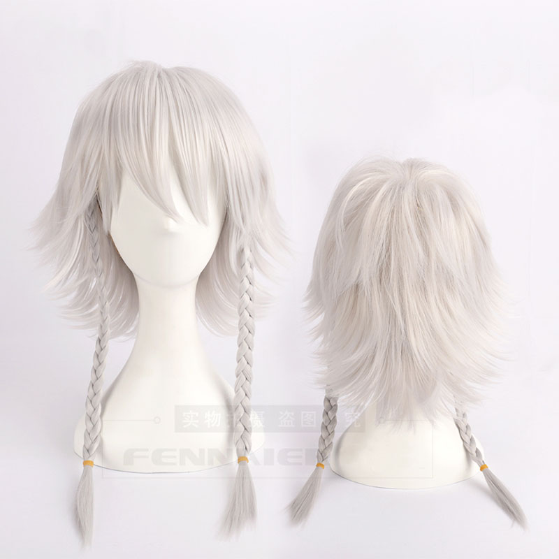 

Anime TouHou Project OW Reaper Genderbend Izayoi Sakuya Cosplay Wig Silver grey Braided Wig + Hair Cap, The same as picture