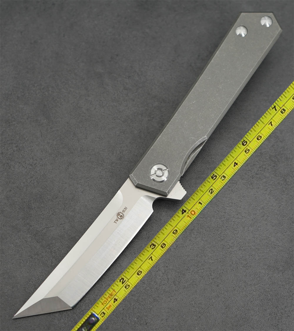 

TwoSun Tanto D2 Titanium Ball Bearing Fast Open Pocket Folding Knife TS20-Plain