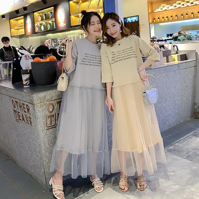 

Summer Maternity Long Dress Letters Printing Cotton Patchwork Gauze Pregnant Women Dress Plus Size Pregnancy Ruffles Cute1, Yellow