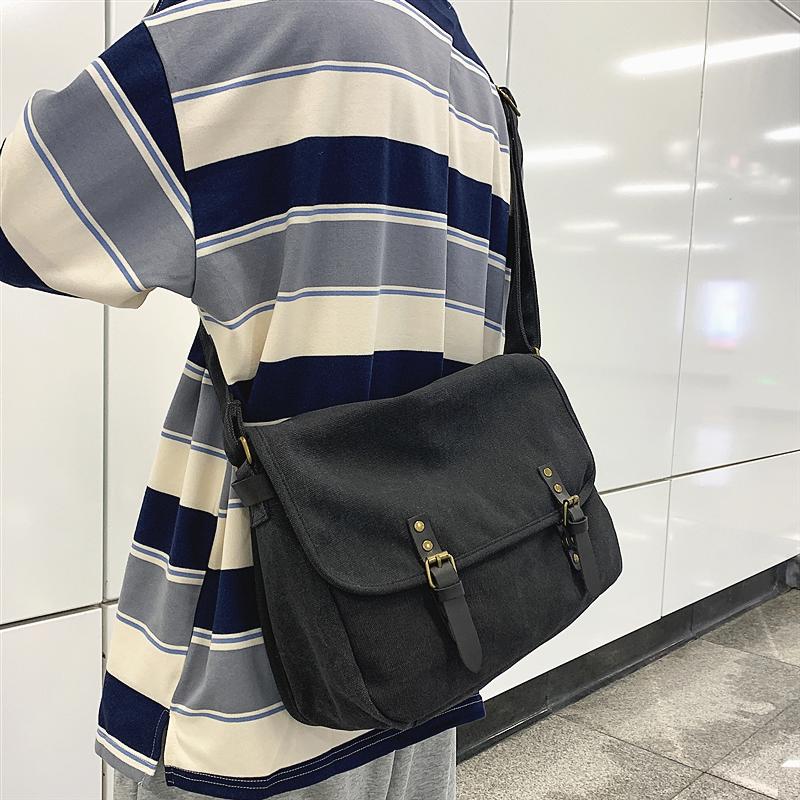 

Japanese Fashion Brand Messenger Bag Casual Retro Canvas Bag Lazy Style Shoulder Fashion Simple Female Messenger, Black