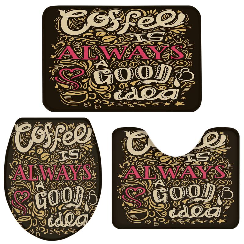 

Coffee Is Always A Good Idea Bathroom Set Toilet Cover Mat Pedestal Rug Non-Slip Bathroom Accessories Set Home Doormat