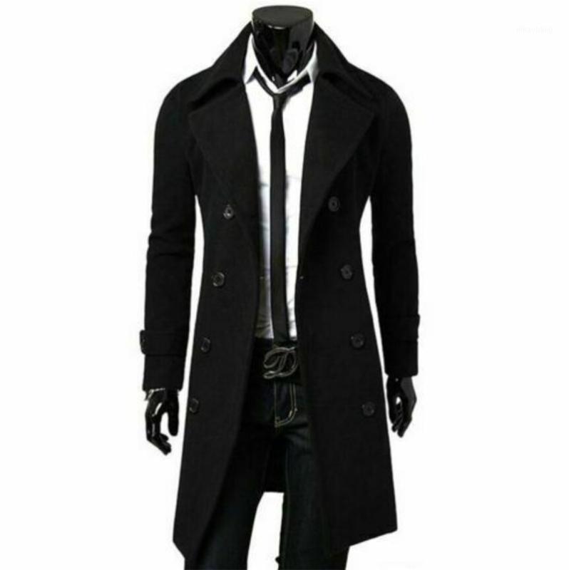 

Long Trench Coat for Men Warm Thicken Jacket Woolen Slim Long Overcoat Tops Windbreaker Autumn Winter Plus Size  XL 2XL 3XL1, Black
