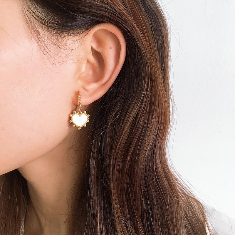 

Women Jewelry Brass With 18K Gold Natural Stone Heart Drop Earrings Punk Party Gown Runway T Show Korean Japan INS Fashion