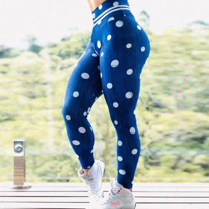 

Women Anti-Cellulite Yoga Pants Dot Print Sport Leggings Push Up Tights Gym Exercise High Waist Fitness Running Trousers XXXL1, Blue