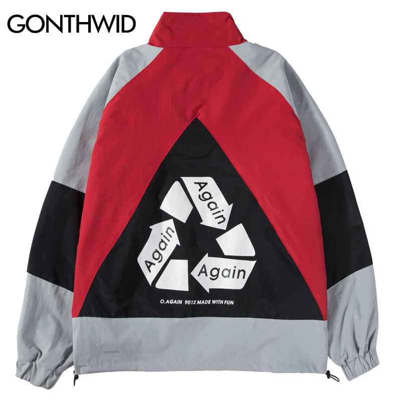 

Vintage Color Block Patchwork Windbreaker Zip Up Track Jackets 2020 Men Casual Streetwear Outwear Coats Male Jacket, Red