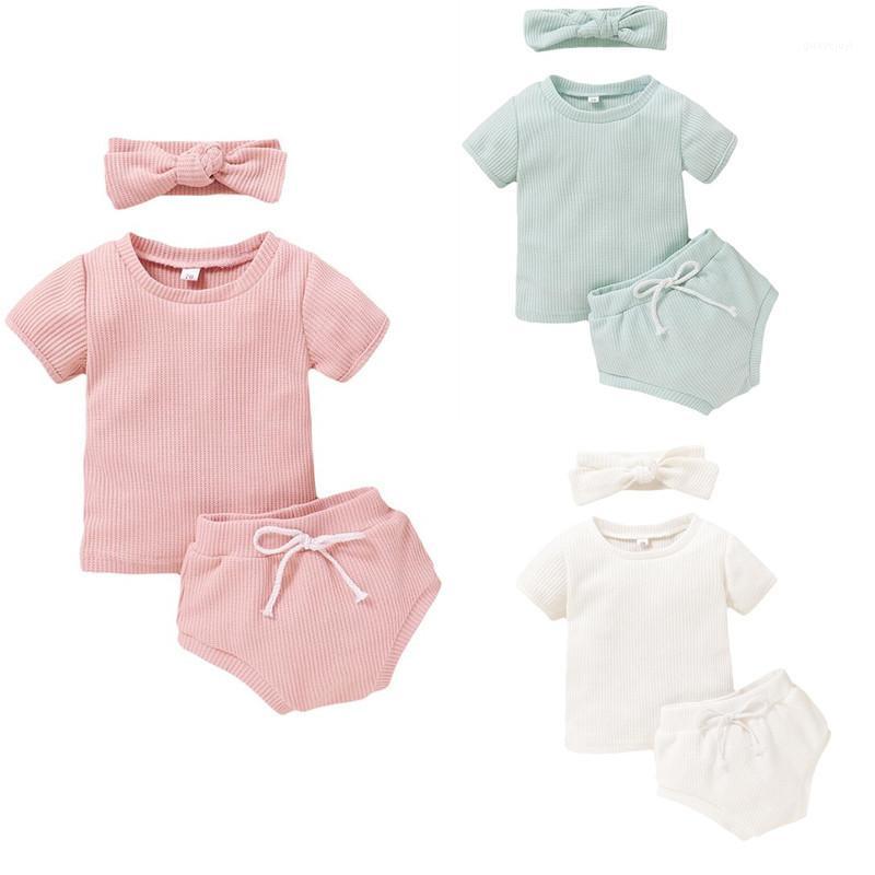 

3PCS Newborn Toddler Baby Girl Clothes Sets 0-3Y Solid T-shirt Top Pants Shorts Summer Outfit 20201, Blue