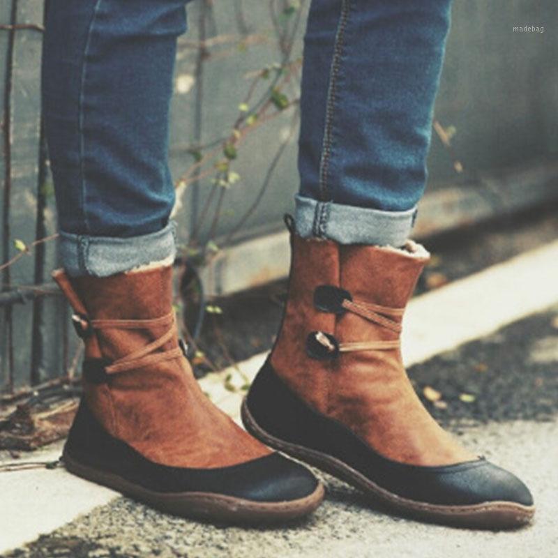 

Women's PU Leather Ankle Boots Autumn Winter Cross Strappy Vintage Zipper Punk Boots Flat Short Snow Lace Up Shoes1, Red