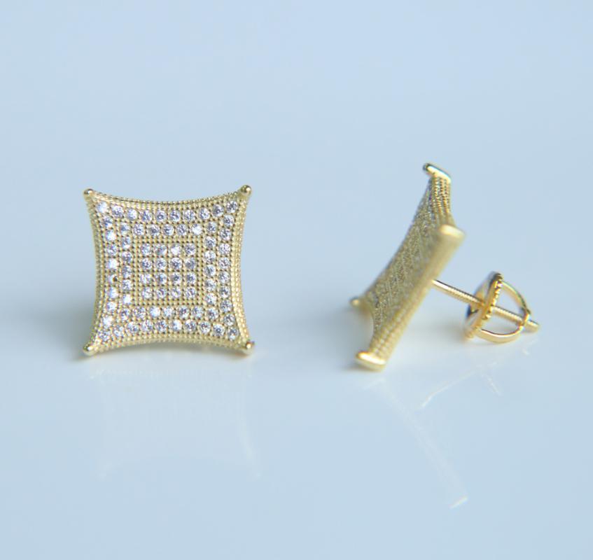 

Hip hop Men Silver color screwback Earring Shining CZ cubic zirconia square Stud Earrings Screw back Women bling Trendy Jewelry