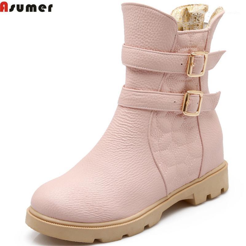 

Asumer pink black white fashion women boots round toe zipper ladies bootd height increasing buckle ankle boots big size 34-431