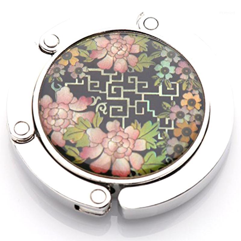 

Bag Hook Bag Holder Handbag Holder Foldable Hook, Round Flower Pattern1