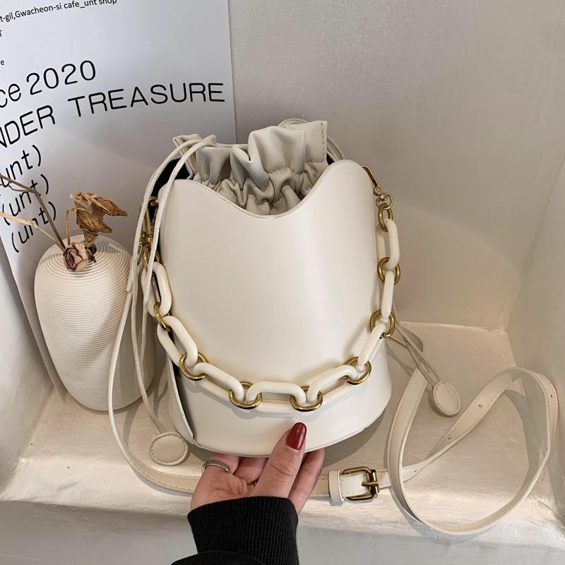 

Simple Solid Color Pu Leather Mini Bucket Crossbody Bag Fashion Shoulder Chain Purses and Handbags Luxury Designer Totes Bags, Black