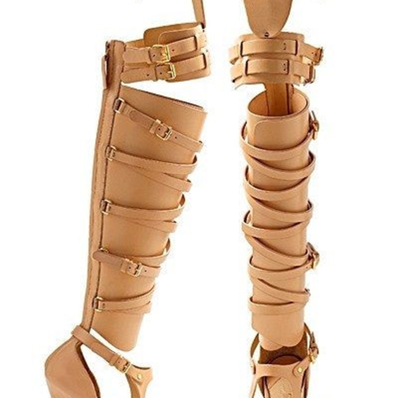 

Boots Solid color multi band hollow out fashion knee length sandals sexy Tom I8FD, 2# shoe box