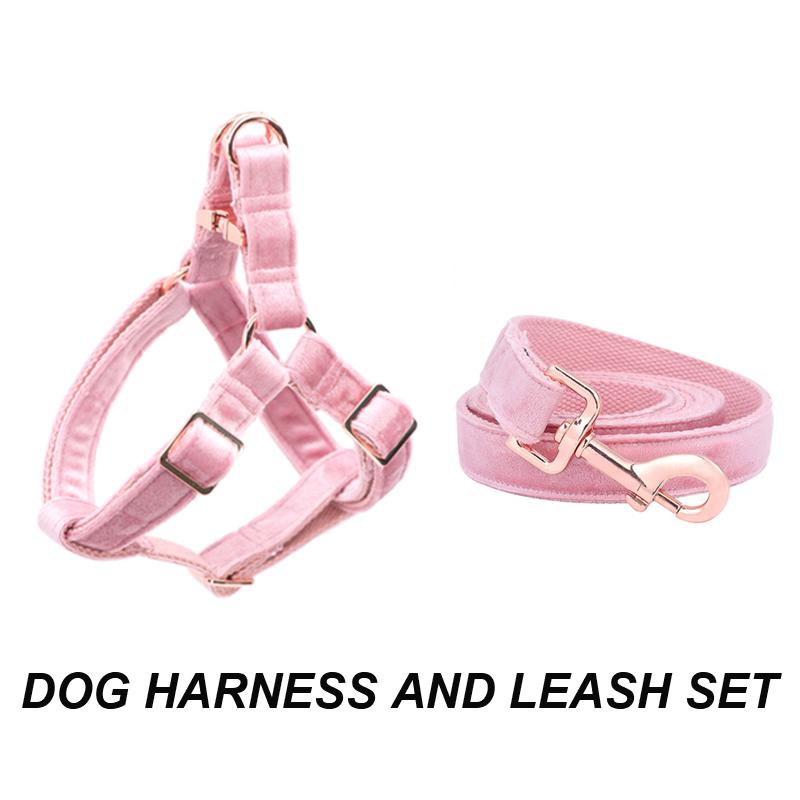 

Pink Velvet Dog Harness Basic Dog Leash Adjustable Buckle Cotton Fabric for or Cat