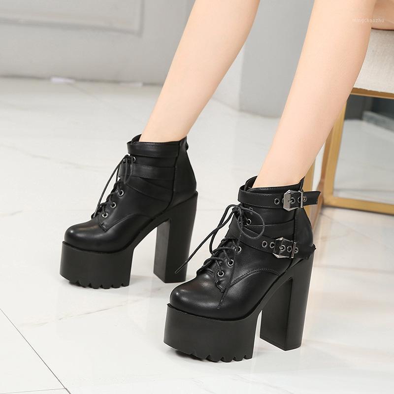 

New Super High Heels ankle Boots Real Shot Spot Thick With Belt Buckle Ankle Boots Platform Women Q10-231