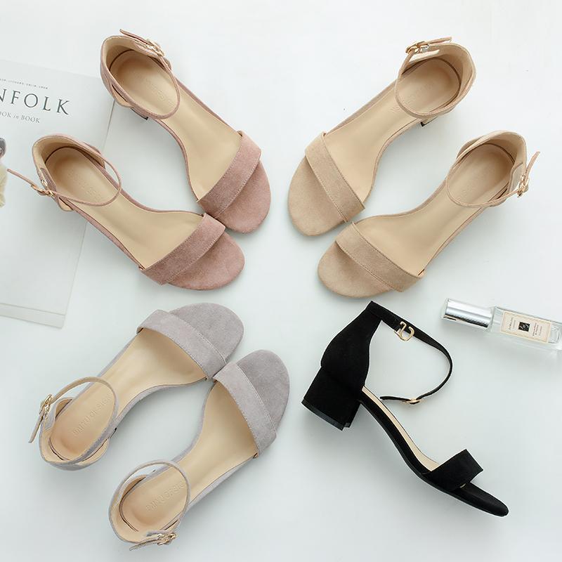 

2020 Summer Square High Heels Sandals Shoes Woman Ankle Warp Faux Suede High Quality Design Wedding Sandal Office Pumps1, Beige