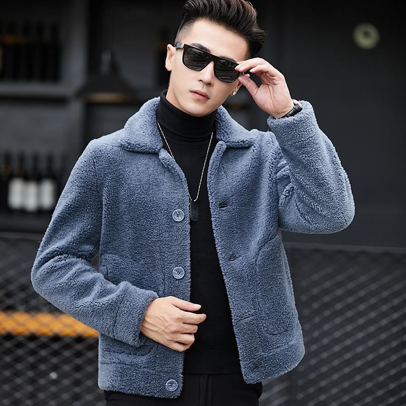 

Winter Jacket Real Natural Fur Coat Men Sheep Shearing 100% Wool Coat Short Leather Jackets Two Side Wear YC1993 KJ820, Black