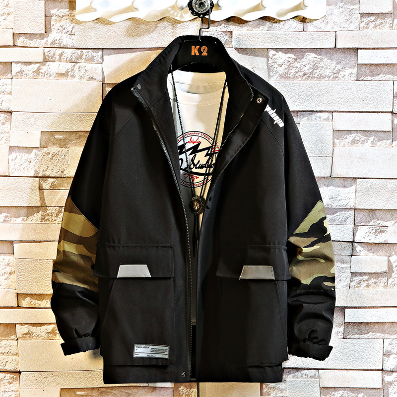 

2020 Zip Up Men Jacket Spring Autumn Fashion Brand Coats Male Casual Baseball Bomber Jacket Mens Overcoat Plus size, Black