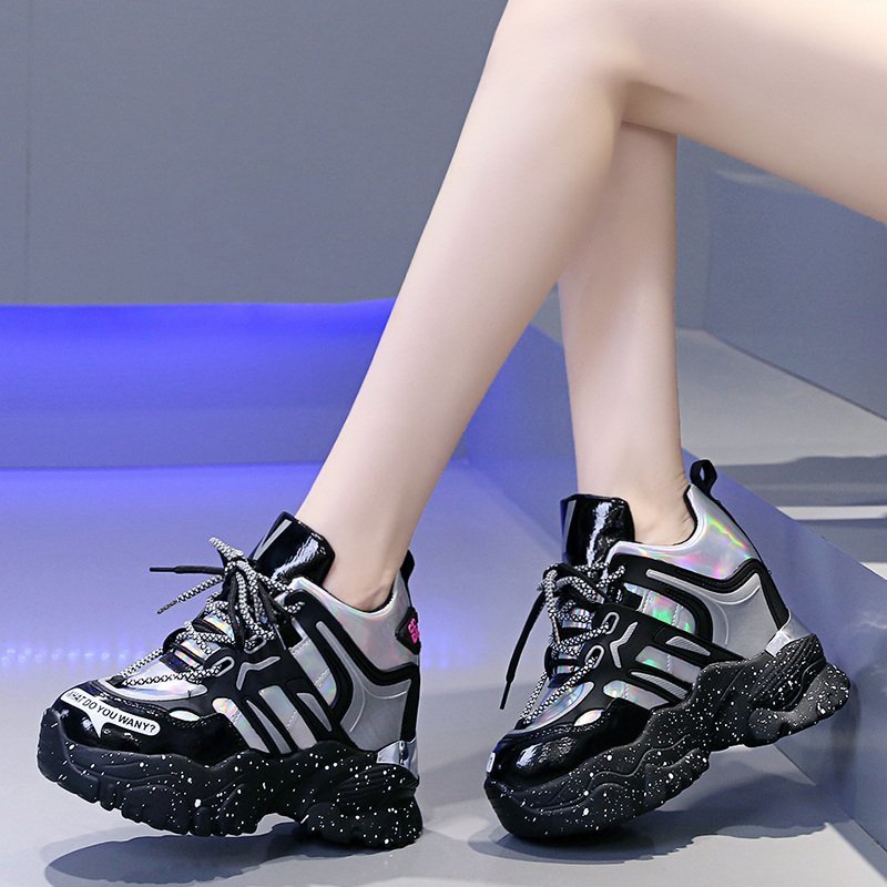 

2021 The New Increasing Height Thick Fashion Lower Lace to Platform Spring Women Shoes Qvzy, Gun