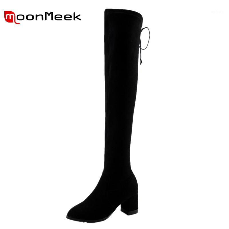 

MoonMeek 2020 high quality cow suede leather boots ladies elegant over the knee boots autumn winter pointed toe long1, Black