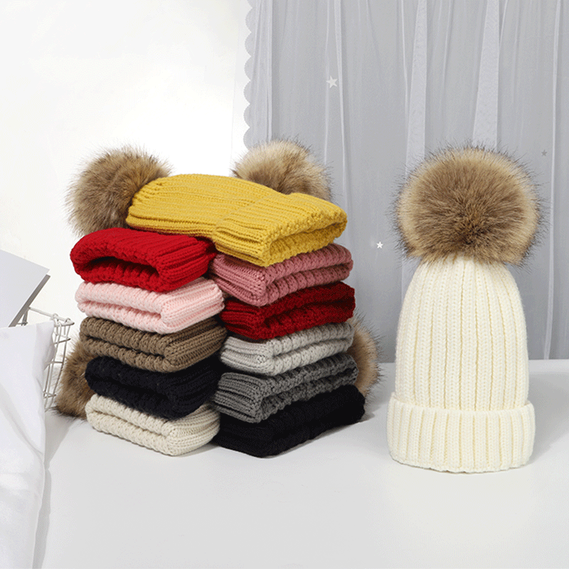 

Rancyword] Fashion Woman Winter Hat For Children Pompoms Knitted Warm Hats Solid Color Girls Comfortable Soft Hat Accessories, Yellow