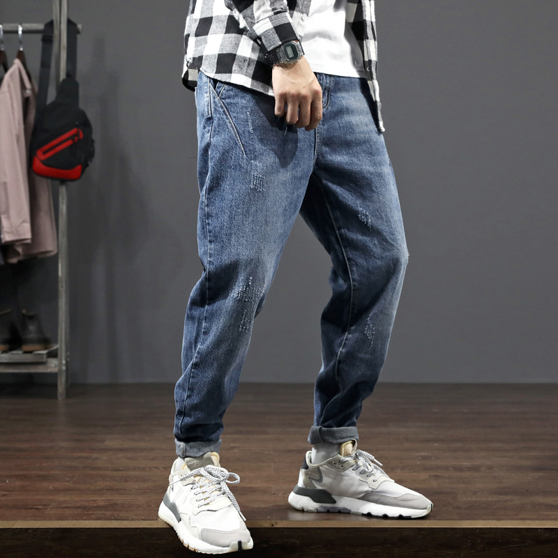 

2021 New Japanese Fashion Fit Spliced Designer Ripped Pants Streetwear Hip Hop Men Vintage Wide Leg Trousers E8q2, Black