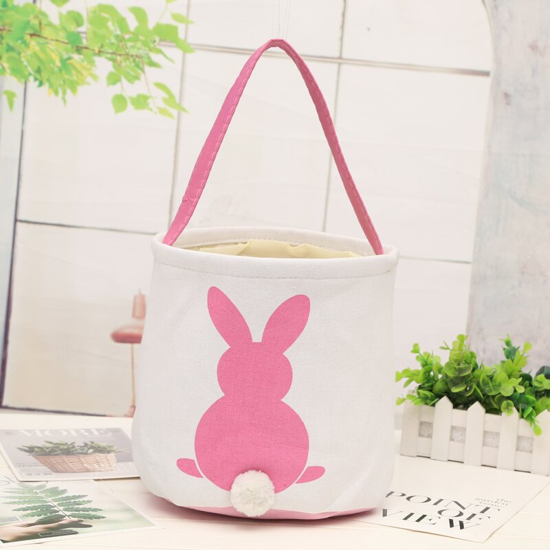 

Rabbit Printed Easter Bucket Canvas Cotton Plush Bunny Easter Handheld Basket Kids Easter Hunt Egg Candy Storage Bucket VTKY2176