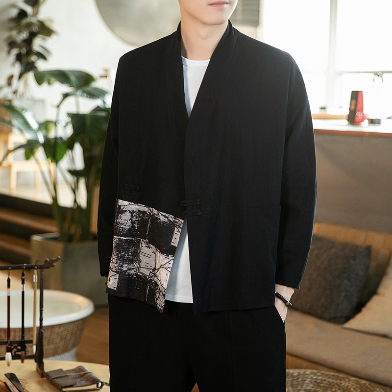 

2021 New Spring Summer Man Chinese Style Men's Patchwork Jacket Clothing Vintage Streetwear Male Warm Fashion Coats Czu5, Black