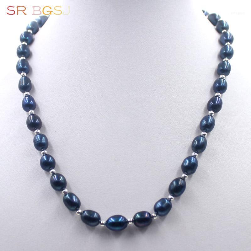 

Chokers 8-9mm Olivary Rice Freshwater Pearl Copper Spacer Flower Clasp Necklace 19"1