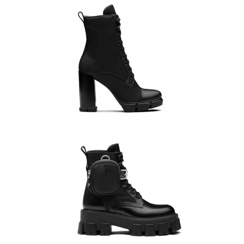 

women Designer Plaque Boots Rois Boots high heels 9.5cm Lace Up Ankle Boot Women Black Leather Combat Boots Winter shoes With Box NO43