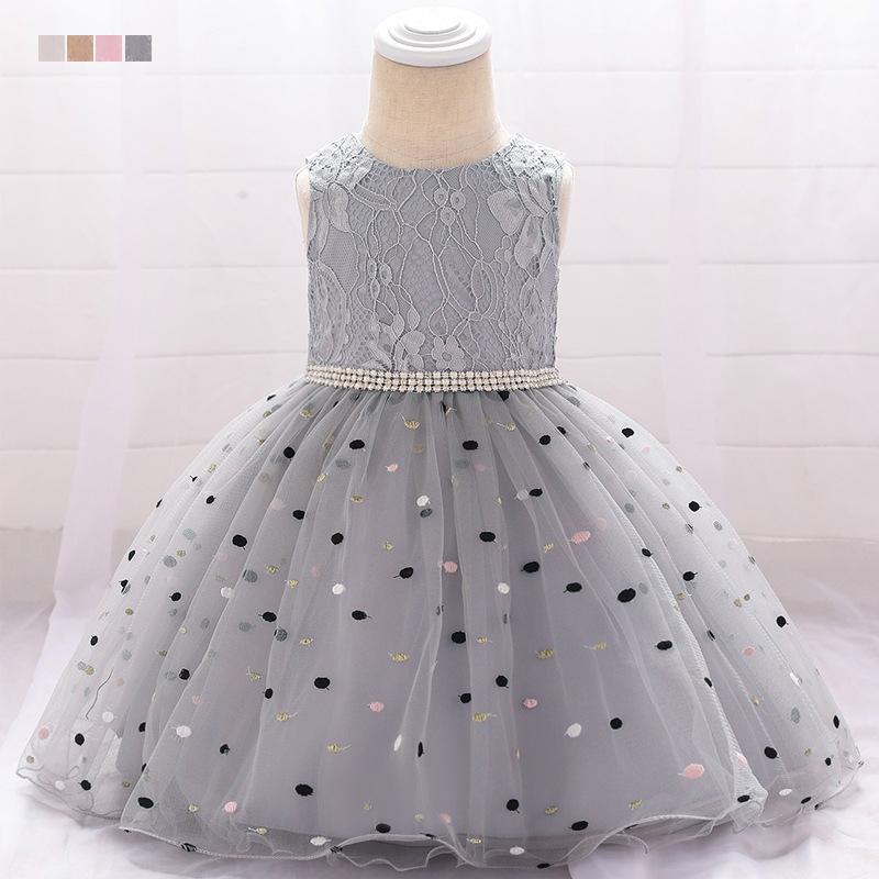 

2021 Summer New Baby Gilrs Dress Flower Gilrs Wedding Birthday Party Dress Infant Baby Girls Dot Tutu White Clothing 0-2 Y1, Gray