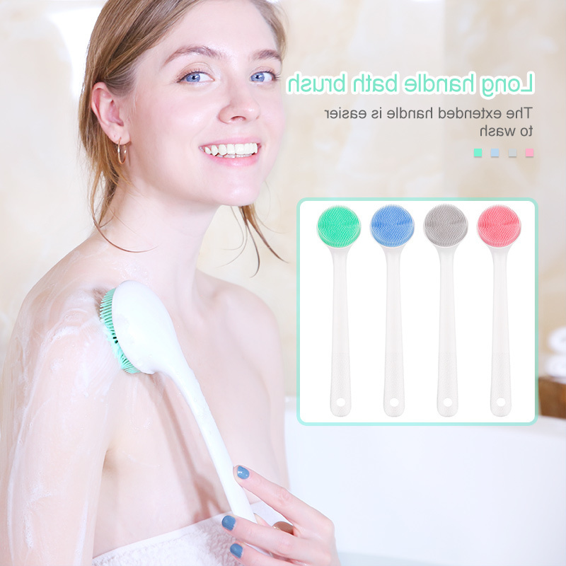 

Bathroom Long Handle Wall Hanging Silicone Head Easy Clean Non Slip Shower Massage Body Brush With Soft Bristles