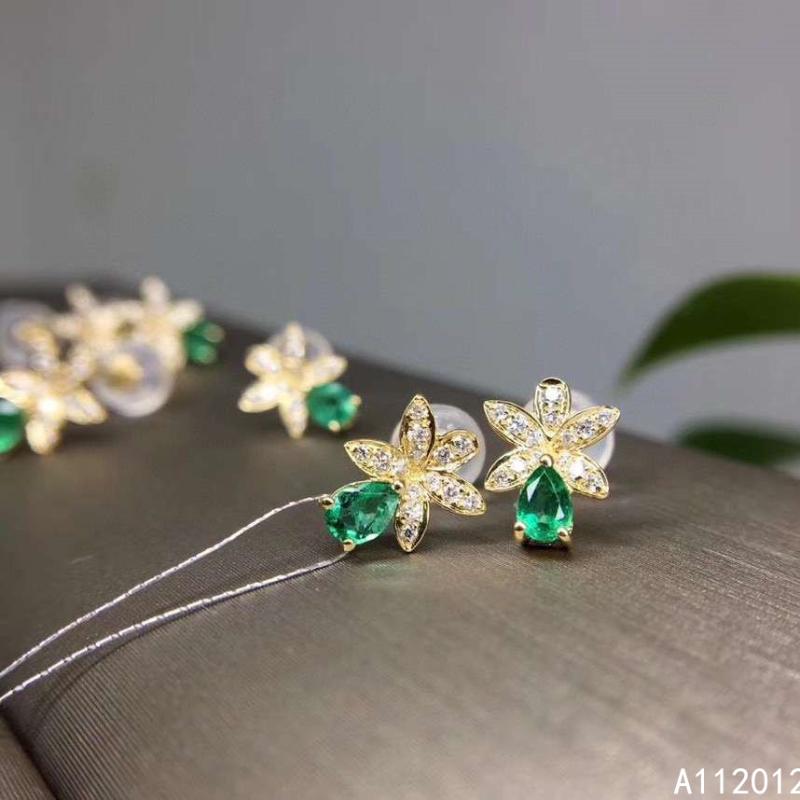 

KJJEAXCMY fine jewelry 925 silver natural Emerald new girl lovely earrings hot selling ear stud support test Chinese style