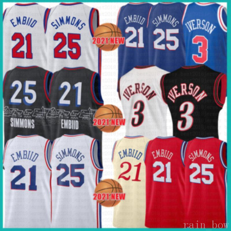 

2021 New Joel 21 Embiid basketball jersey Ben 25 Simmons Mens Allen 3 Iverson Mesh Julius 6 Erving Retro Cheap Lavender, 2021 jersey