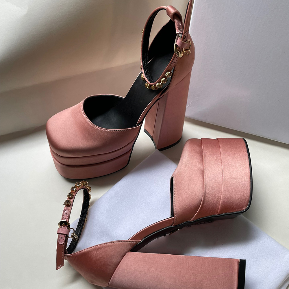 

Designer Luxury Chunky Heel Platform Sandals Women Lace Up Bow Tie gladiator Ladies Thick High Party Pumps With Box, #0