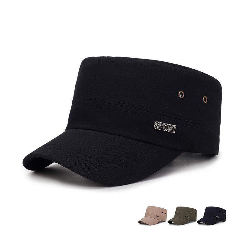 

2020 Spring Autumn Outdoor SPORT Men Hats Men's Flat Top Cotton Army Hats Sun Cap Man Hat Adjustable Wholesale, Blue