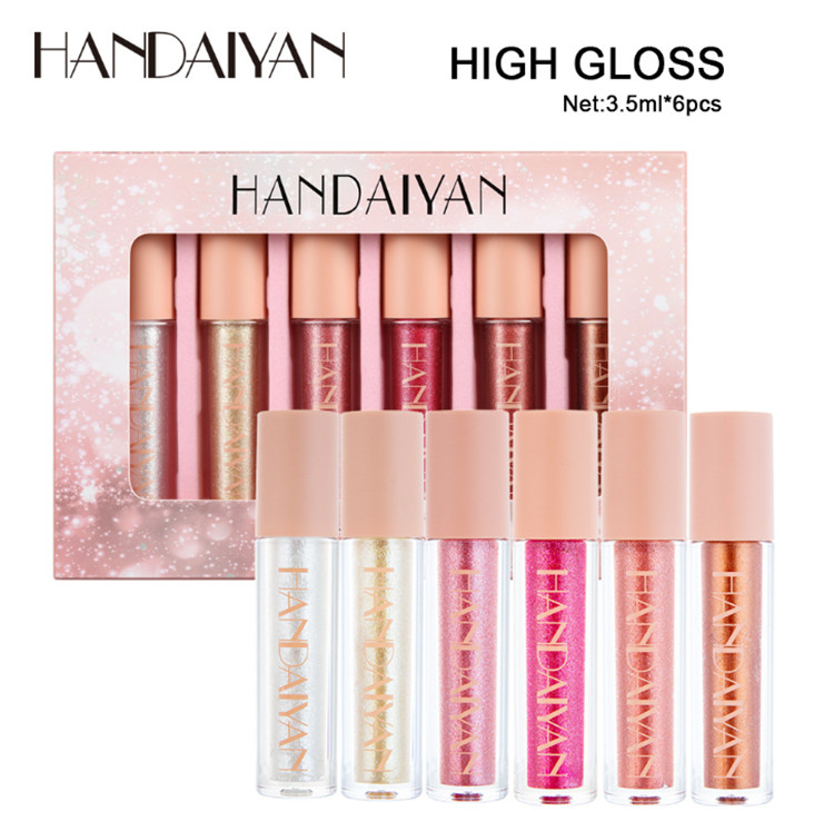 

Dropshipping HANDAIYAN Shiny Gold Lipgloss Set Highlighter Lip Gloss Set Moisturizer Metallic Diamond Nutritious Pearly Makeup Lipgloss, Mixed color