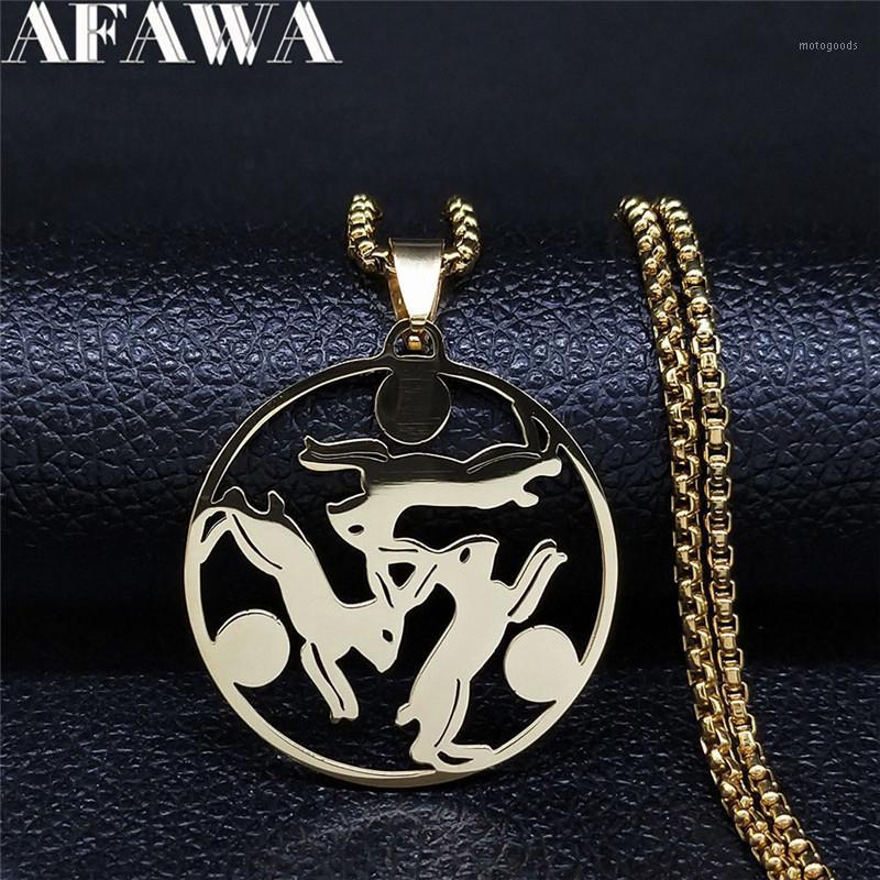 

AFAWA 3 Rabbits and Sun Stainless Steel Necklaces for Women/Men Gold Color Necklaces Pendants Jewelry gargantilla N4116S011