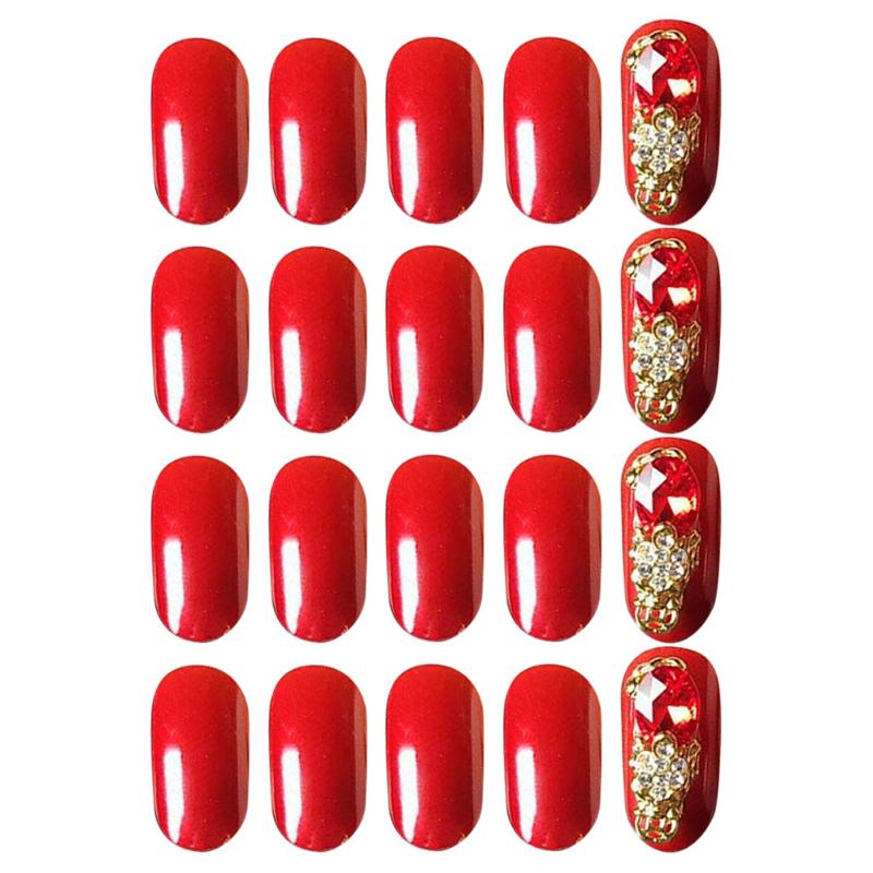 

24pcs Fake Nail Red 3D Pattern Fully Cover Artificial False Nails for Women Girls EY669, White