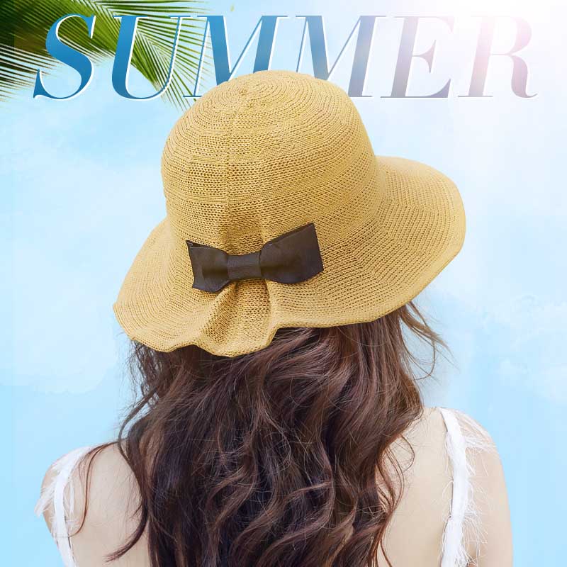 

Bow Sun Hat Wide Brim Floppy Summer Hats for Women Beach Straw Dome Bucket Hat Femme Shade