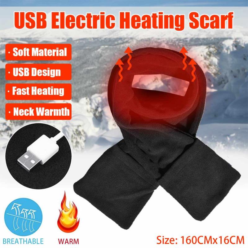 

USB Heating Scarf Unisex Winter Scarf Scarves Fleece Cosy Warm Shawl Heating Winter Blanket Polar Fleece Couple, Black