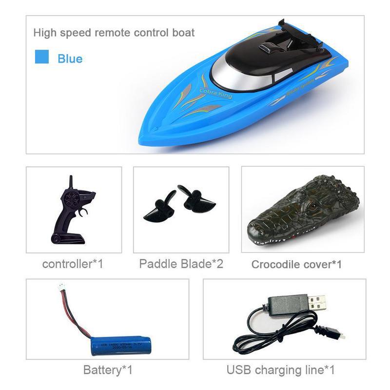 

2.4GHz Simulation Electric Remote Control Crocodile Boat Water Control Speed Summer Floating Boat Toys High Head Re B8J9, Blue