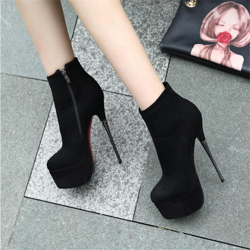 

New pattern Women's boots Superior quality short boots Warm 16CM Super Thin Heels Net red shoes Fashion Show 4-8 9 BBZAI, Black