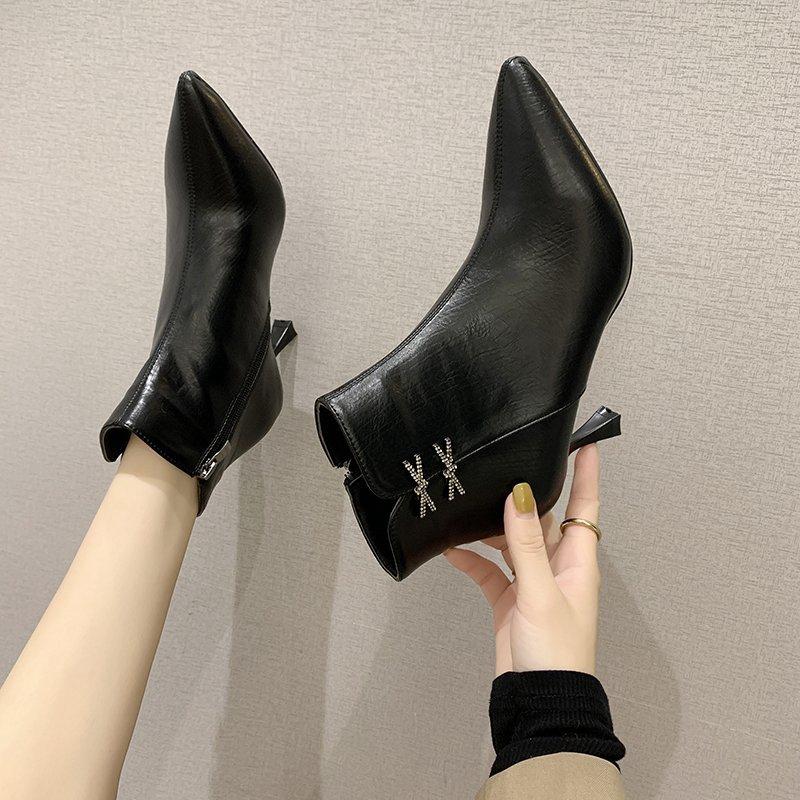 

White Mid-Calf Boots Women Shoes Autumn Boots-Women Luxury Designer Round Toe Low Pointy High Heel Mid Calf 2020 Rubber