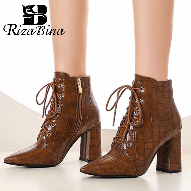 

RIZABINA Women Ankle Boots Cross Strap Sexy High Heel Winter Shoes Woman Warm Zipper Short Boot Office Lady Footwear Size 32-43, Black